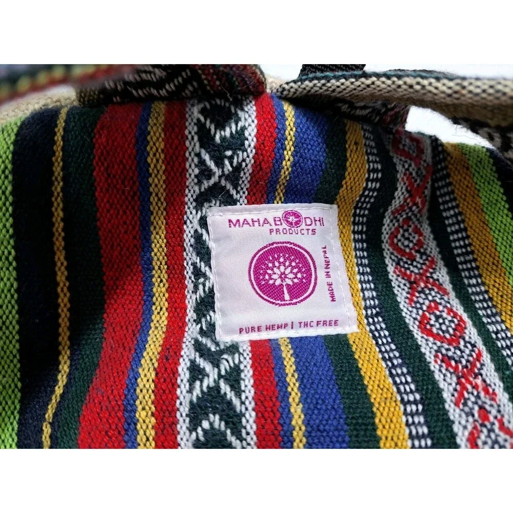Himalayan Hemp THC Free Multi Color Handmade Backpack Nepal Pink Green Orange